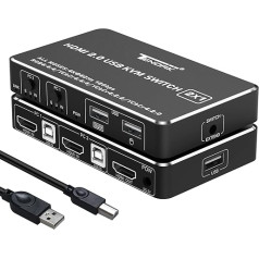 2x1 HDMI KVM slēdzis - Tendak HDMI 2.0 KVM slēdzis USB 2 portu datora KVM slēdzis tastatūras peles slēdzis Atbalsta 4K @ 60Hz HDCP 2.2 klēpjdatoram PC PS4 Xbox HDTV