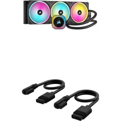 Corsair iCUE LINK H170i RGB CPU dzesētāja komplekts - 420 mm AIO - trīs QX140 RGB ventilatori - iCUE LINK sistēmas mezgls - iCUE LINK Slim 200 mm taisns/plāns 90° kabelis - melns