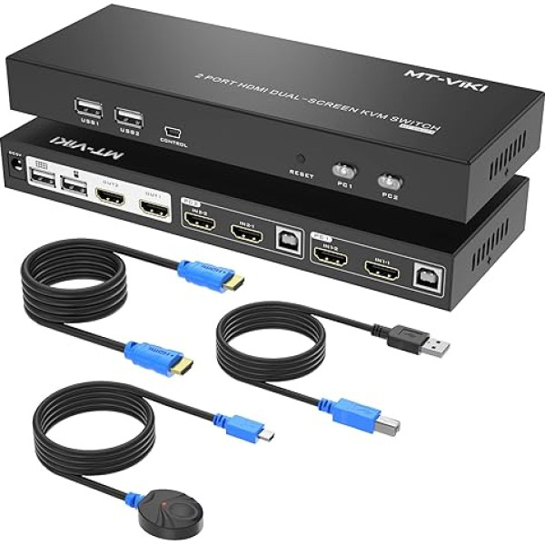 MT-VIKI 4K60Hz HDMI KVM slēdzis 2 pieslēgvietu divu monitoru KVM slēdzis HDMI 2 monitori Paplašināts displejs EDID karsto taustiņu darbvirsmas kontrolieris USB HDMI kabelis 4 x USB 2.0