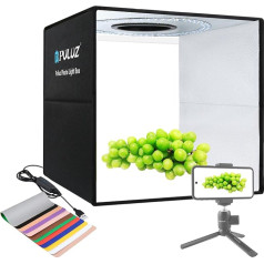 PULUZ Photo Studio Light Box 40 x 40 x 40 cm Portable Photography Light Tent Light Box with 3 Colour Temperatures Dimmable Ring LED Light 12 Colours