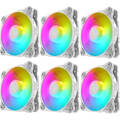 6 x balti RGB ventilatori - Krāsaini LED gaismas diodes 120mm PC korpusa klusās dzesēšanas darbvirsmas ventilators Balts