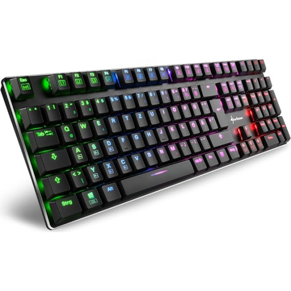 Sharkoon PureWriter RGB mehāniskā zema profila tastatūra (RGB apgaismojums, gaismas efekti, noņemams USB kabelis)