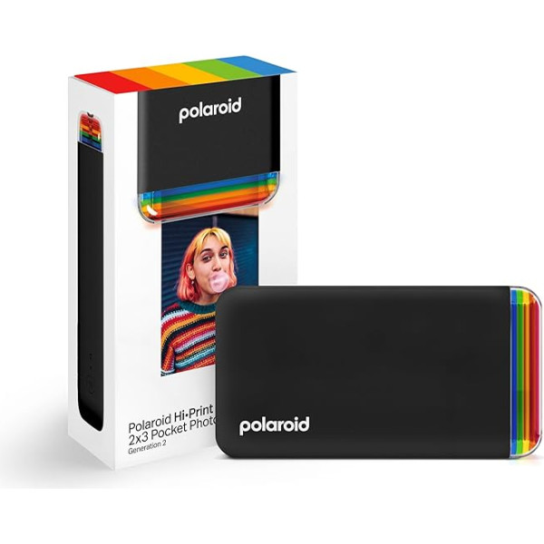 Polaroid Hi-Print - 2. paaudze - ar Bluetooth savienots 2x3 kabatas fotoattēlu un krāsu subprinteris - melns