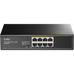 Cudy GS1008PT 8 porti Gigabit PoE + komutators, PoE / PoE + komutators, 120 W kopējais PoE budžets, maksimālais 60 W, viens ports, 8 PoE porti, 802.3 AT/AF, PoE+, VLAN, pagarināšana līdz 250 metriem