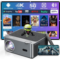 XGODY A45 Android Beamer unterstützt 4K Native 1080P FHD Projektor, 500 ANSI Autofokus Projector mit 2.4/5G WiFi und 5.0 Bluetooth, Smart Heimkino Video Beamer mit Netflix YouTube 8000+ APPs