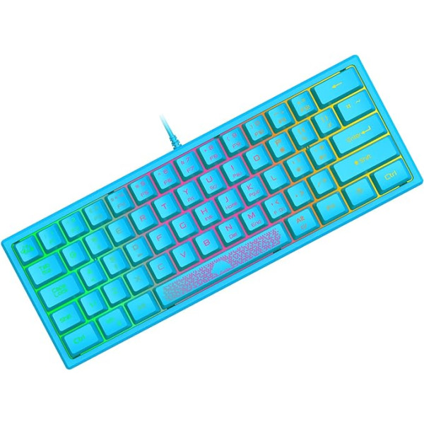 ZIYOU LANG Mini 60% Gaming Keyboard, Membrane Game Keyboard with Semi-Mechanical Keys, Compact 62 Keys, Optical RGB Chroma Backlight, QWERTY Layout for PC, Laptop, Mac, Computer, Blue