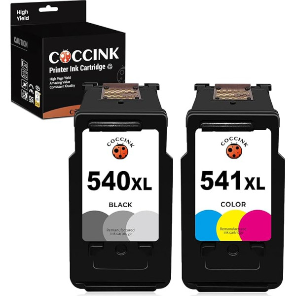 COCCINK 540 XL 541 XL printeru kasetnes priekš Canon PG-540 XL CL-541 XL priekš Pixma MG3650s MG3650 MG3650 MG3600 MG4250 MX475 MX535 TS5150 TS5151 MG3250 MG3550 atjaunota kasetne 1 melna, 1 krāsaina)