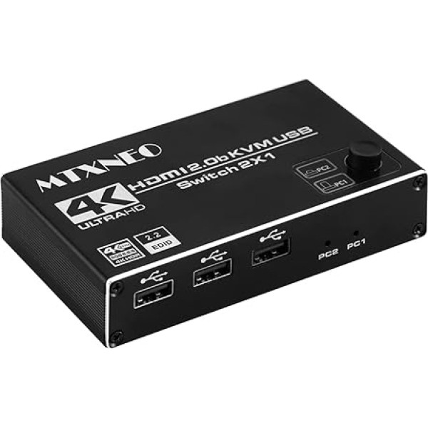 HDMI 2.0 slēdzis 4K HDMI slēdzis 2 in 1 Out Metāla HDMI slēdzis Selektors ar 3 USB 2.0 pieslēgvietām KVM slēdzis Atbalsta HDCP 2.2 Atbalsta 4K60Hz Ultra HD