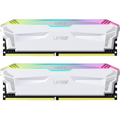 Lexar ARES RGB DDR4 RAM 32GB komplekts (2 x 16GB) 4000MHz, DRAM 288-Pin U-DIMM, galddatora datoratmiņa, spēļu augstas veiktspējas datoru atmiņa, atbalsta XMP 2.0, CL18-22-22-42, 1.4V, balta (LD4EU016G-R4000GDWA)