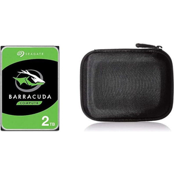 Seagate Barracuda 2 TB cietā diska iekšējais cietais disks (8,9 cm (3,5 collas), 7200 apgr./min, 256 MB kešatmiņa, SATA 6 Gb/s, sudraba krāsā), modeļa Nr.: ST2000DMZ08, FFP & Amazon Basics cietā diska korpuss, melns