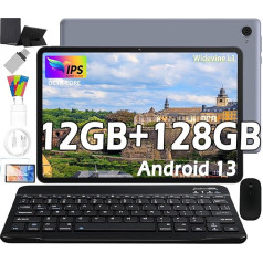 Planšetdators ar tastatūru, 2 in 1 planšetdators 10 Zoll 12GB RAM+128GB ROM(1TB TF) Octa-Core WiFi 6000mAh akumulators, Dual-Kamera 8MP, Widevine L1/3.5mm Skārienjūtīgais/planšetdators Android 13 Google Play/BT 5.0 Tablet PC (Grau)