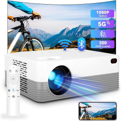 Wi-Fi projektors, 15000 lūmenu 1080P Full HD projektors ar tālummaiņas funkciju Mājas kino projektors viedtālrunim/PS5/TV stick/box HDMI AV USB USB