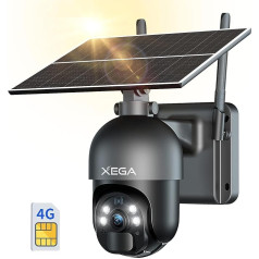 Xega 3G/4G LTE āra novērošanas kamera ar SIM karti, bezvadu saules bateriju PTZ IP kamera ar 2K krāsu nakts redzamību, 355°/95° pagrieziena leņķi, SD kartes slots, PIR detektors, divvirzienu audio, IP66 ūdensizturība