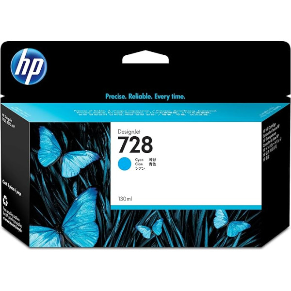 HP 728 Cyan 130 ml Original Druckerpatrone (F9J67A) mit originaler HP Tinte, für DesignJet T730 und T830 Großformatdrucker sowie den HP 729 DesignJet Druckkopf