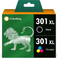 ColorKing 301XL atjaunotas tintes kasetnes, kas paredzētas HP 301 XL printeru kasetņu nomaiņai HP Envy 4500 5530 Officejet 2620 4630 4632 Deskjet 2540 2544 1510 3050 3055A 3059A 2050 (1 melna, 1 (1))