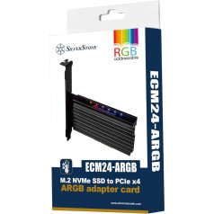 SilverStone Technology SST-ECM24-ARGB - PCI-E SuperSpeed paplašināšanas karte, PCI Express x4 uz M.2 (NVMe SSD NGFF), alumīnija radiators + termiskais paliktnis, ARGB LED mirgojošs dizains