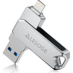 LESOGE MFi Certified USB Stick 128 GB for iPhone, 3 в 1 USB Memory Stick USB 3.0 USB Flash Drive, External Memory Expansion Photo Stick, USB C Stick for iPhone/iPad/Android/PC/Mac