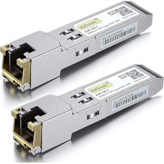 [Pack of 2] 1G SFP to RJ45 Mini Gbic modulis, 1000Base-T Copper Transceiver Saderīgs ar Cisco GLC-T/SFP-GE-T, Meraki, Ubiquiti UniFi UF-RJ45-1G, Netgear, Zyxel, D-Link, TP-Link, QNAP, Open Switch