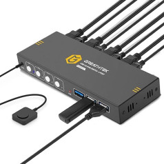 USB 3.0 KVM slēdzis HDMI 4 porti, 4K @ 60Hz KVM slēdzis 4 PC 1 monitora slēdzis, atbalsta HDMI 2.0, HDCP2.2, EDID emulators, HDMI KVM slēdzis ar 1 HDMI kabeļiem un 4 USB 3.0 kabeļiem