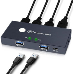 USB 3.0 slēdzis, EVATEK 2 ieejas un 4 izejas USB KVM slēdzis ar 2 USB 3.0 kabeļiem, USB 3.1 USB KVM slēdzis 4 USB ierīču koplietošanai Perifērijas komutācijas komutācijas kārba, pogas slēdzis