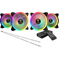 GAMDIAS AEOLUS M2-1204R Elite RGB Fan 120 mm, PC Fan, PWM Case Fan Kit with Remote Control, Adjustable Addressable RGB LEDs, Hydraulic Bearing, up to 1,500 rpm, 4 Fans