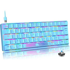 UK izkārtojums 60% Mehāniskā spēļu tastatūra, zils slēdzis, Mini 62 taustiņi, USB C, RGB aizmugurgaismojuma efekts ar varavīksnes LED gaismu, saderīga ar datora kalkulatoru Windows/Laptop/PS4 - zila