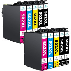 Hyggetech 8 x saderīgas tintes kasetnes, kas paredzētas Epson 502 502XL Expression Home XP-5105 XP-5100 XP5105 Workforce WF-2860DWF WF-2865DWF WF-2860 printera nomaiņai