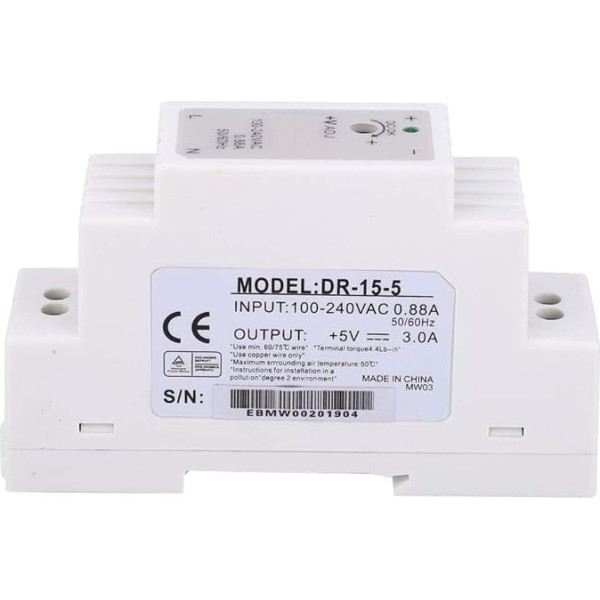 DIN Rail Power Supply Dr-15-5 15w 5v 3a Switching Industrial Power Supply with Single Output Automatic Cooling