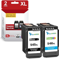 Inkwood 545XL 546XL Multipack tintes kasetne, kas paredzēta Canon printeru kasetnēm 545 546, priekš Canon Pixma MX495 MX490 TS3150 TR4550 TR4550 TR4551 MG3050 MG2950 MG2555S MG2550S MG2550S MG2550 MG3053 (melna)