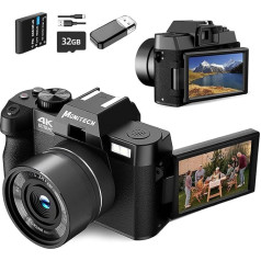 Mo Digitalkamera für Fotografie und Video, 4K 48 MP Videoaufzeichnungskamera für YouTube mit 180° drehbarem Display, 16-facher Digitalzoom, 32 GB TF-Karte, 1 Akku,S100