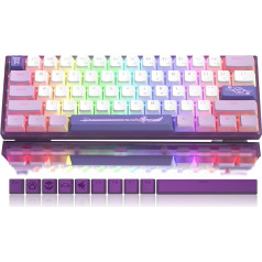 LQXQ WK61 Mehāniskā spēļu tastatūra 60%, karsti nomaināma, RGB LED tastatūra USB kabelis ar PBT Pudinga tastatūru Spieler/PC/Win - Linearer roter Schalter