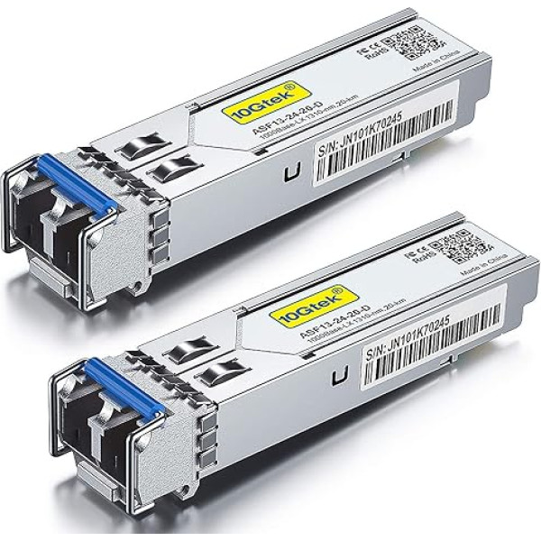 Iepakojumā 2 1G SFP LX vienmodu Mini Gbic moduļi, 1000Base-LX LC Transceiver, saderīgi ar Cisco GLC-LH-SMD, Meraki, Ubiquiti UniFi UF-SM-1G, Mikrotik, Netgear, D-Link, TP-Link, Zyxel, Open Switch