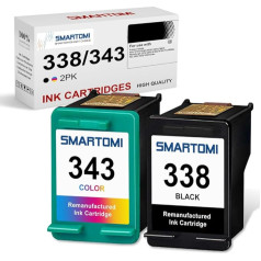 SMARTOMI Pakuotėje yra 2 pakartotinai atgamintos 338 343 rašalo kasetės, skirtos HP 338 343, skirtos HP DeskJet 460 5740 6540 6640 6620 6840 9800 PhotoSmart 2575 2610 8450 8750 Pro B8360 PSC 1611 0 161 3 2355