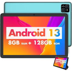 VASOUN 10 collu bērnu planšetdators ar futrālīti, Android 13, 5G WiFi, 8 GB RAM (4+4 Expand), 128 GB ROM, 5MP + 8MP kamera, 8000 mAh, vecāku kontrole, iepriekš instalēta bērnu programmatūra, izglītojošs (zaļš)