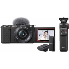 Sony Alpha ZV-E10L | Vlogu kamera ar maināmu objektīvu (grozāms ekrāns, 4K video, reāllaika automātiskā fokusēšana) + GP-VPT2BT rokturis + ECM-W2BT mikrofons