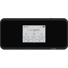 Inseego 5G MiFi M2000 Mobile 5G Hotspot Router, WiFi 6, 4G LTE Fallback, ieskaitot bezmaksas Vodafone SIM karti un drošu kuponu (pēc SIM kartes reģistrācijas), melns, 150 mm x 70 mm x 17,9 mm