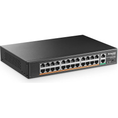 MokerLink 24 portu PoE komutators, 2 gigabitu Ethernet pieslēgvietu pieslēgvieta, 400 W augsta veiktspēja, atbalsta IEEE802.3af/at un nepārvaldāmu PoE+, uzstādāms statīvā