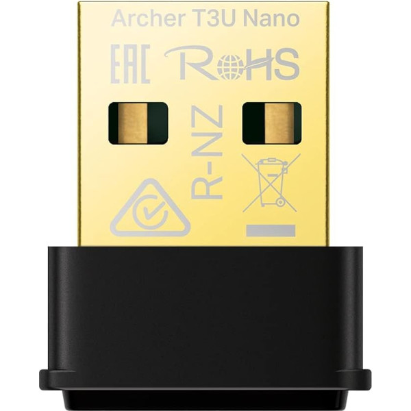 TP-Link Archer T3U Nano WiFi stick datoru karte, AC1300 divu joslu USB tīkla kartes adapteris, Nano izmērs, MU-MIMO, WPA3, Windows un Mac OS