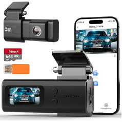 Abask Dash Cam Car, Dash Cam 4K WiFi ar App Control, balss paziņojumi, Dash Cam ar 64GB SD karti, karšu lasītājs, Auto kamera ar autostāvvietas uzraudzību, infrasarkano nakts redzamību, G-sensors, Loop Recording