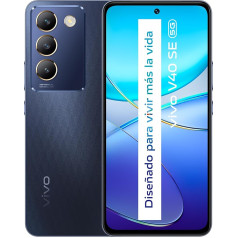 vivo V40 SE 5G viedtālrunis, Android viedtālrunis, 8 GB + 256 GB, 120 Hz AMOLED displejs, 50 MP kamera, 5000 mAh akumulators, bez akumulatora, melns, melns