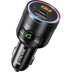 Syncwire Bluetooth 5.1 FM raidītājs automašīnai, 38W PD&QC3.0 ātrais auto lādētājs, bezvadu FM radio adapteris, basa skaņas mūzikas atskaņotājs, auto komplekts ar brīvroku funkciju USB disks