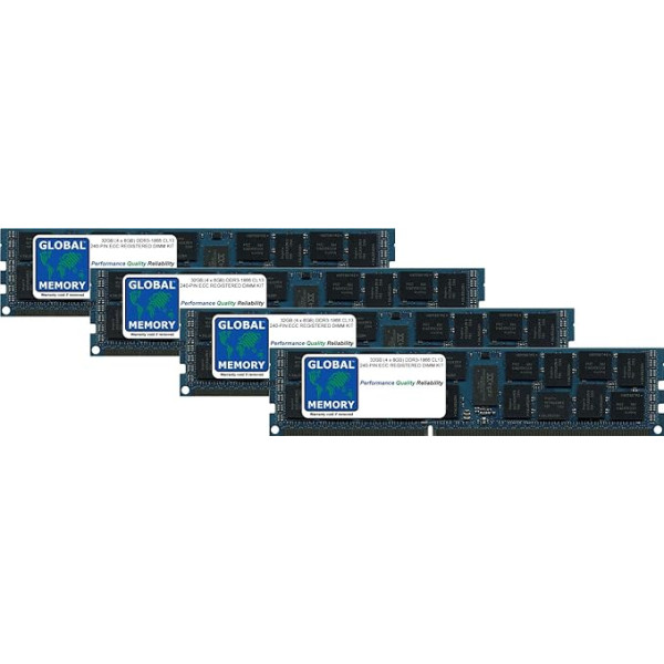 GLOBAL MEMORY 32 GB (4 x 8 GB) DDR3 1866 MHz PC3-14900 240-PIN ECC Registered DIMM (RDIMM) operatīvās atmiņas komplekts Apple MAC PRO (Late 2013)