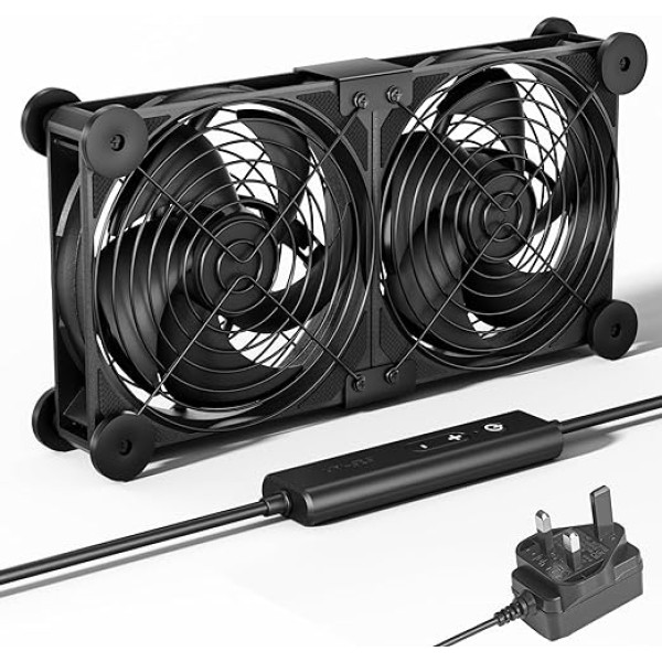 upHere 2 x 120mm jaudīgs datora ventilators DC 12V dzesēšanas ventilators Dual Ball Bearing AC kontaktdakša 220V 240V ātruma kontrole 5 regulējams PC skapja, servera telpas, modemu dzesēšanai,