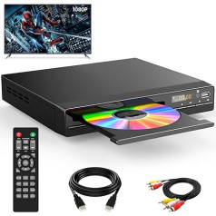 HDMI DVD atskaņotājs | Atbalsta 1080P, USB, CD | Bezreģionāls DVD atskaņotājs televizoram | Ar HDMI kabeli, RCA kabeli un tālvadības pulti