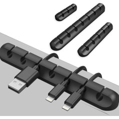 iwobi 3 kabeļu turētāju komplekts, kabeļu skavas, kabeļu turētājs, daudzfunkcionāls pašlīmējošs, kabeļu organizatoru komplekts rakstāmgalda, barošanas kabelim, USB uzlādes kabelim, audio kabelim, uzlādes kabeļiem, melns