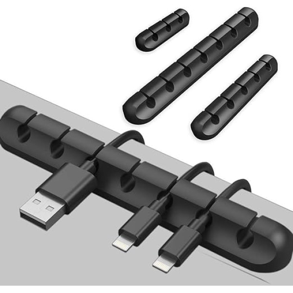 iwobi 3 kabeļu turētāju komplekts, kabeļu skavas, kabeļu turētājs, daudzfunkcionāls pašlīmējošs, kabeļu organizatoru komplekts rakstāmgalda, barošanas kabelim, USB uzlādes kabelim, audio kabelim, uzlādes kabeļiem, melns