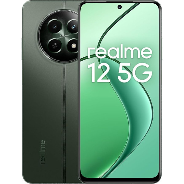 realme 12 5G viedtālrunis 8 + 256 GB, 108 MP 3X tālummaiņas portretu kamera, 6 līmeņu dinamiskais atjaunošanas ātrums, 45 W Supervooc Charge 5000 mAh akumulators, meža zaļš