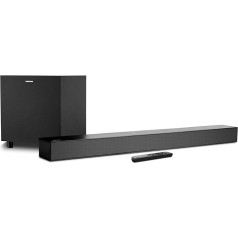 MEDION S61022 3.1 Dolby Atmos skaņu panelis ar bezvadu zemfrekvences skaļruni TV ierīcēm, Bluetooth 5.3, HDMI eARC CEC, optiskā ievade, AUX, 3 x 20 W + 60 W (RMS) zemfrekvences skaļruņa bezvadu tālvadības pults