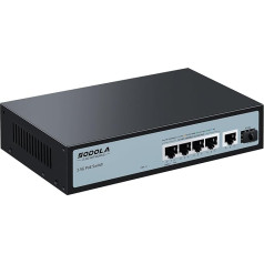 SODOLA 6 prievadų 2.5G PoE komutatorius, nevaldomas|1X 10G SFP ir 4 x 2.5GBASE-T POE prievadai, IEEE802.3af/at, 65W, Plug & Play/ Stalinis ir sieninis POE tinklo komutatorius