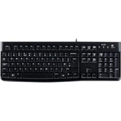 Logitech K120 Biznesa vadu tastatūra Windows un Linux operētājsistēmām, USB ports, Silent Touch, izturīga, noturīga pret šļakatām, tastatūras statīvs, čehu izkārtojums - melna